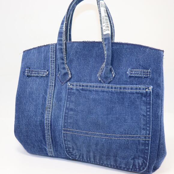 Repurposed Workwear Handmade 30cm Denim Structured Tote Bag with Silver Hardware - Picture 2 of 6